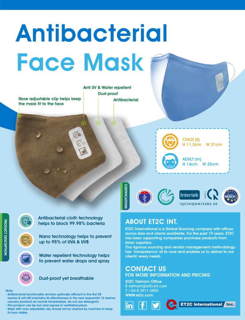face Mask antibacterial cloth cotton Vietnam