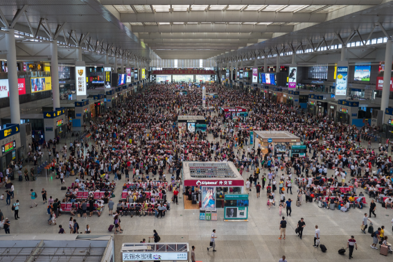 train station crowd Shnaghai China people CNY