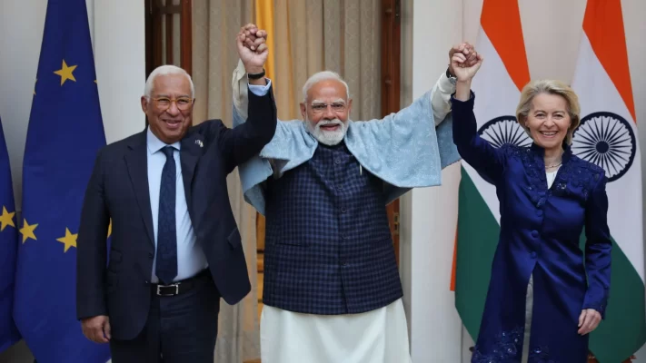 India and European Union leaders discussing trade cooperation and India–EU FTA 2026 agreement