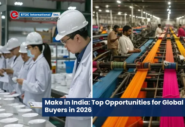 Make in India while others operate machines with colorful textiles in a large factory