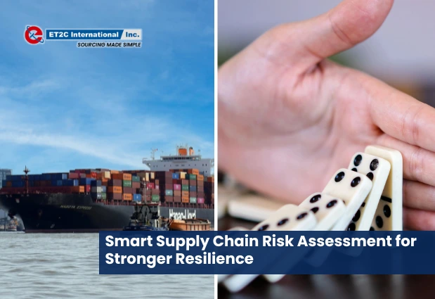 Supply chain risk assessment concept showing a container ship transporting cargo