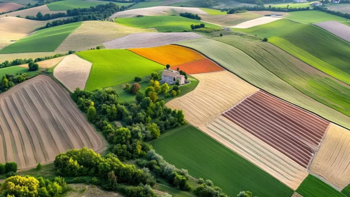 Aerial view of Canadian farmland representing agricultural exports, supply chain diversification and the Canada-China trade deal.