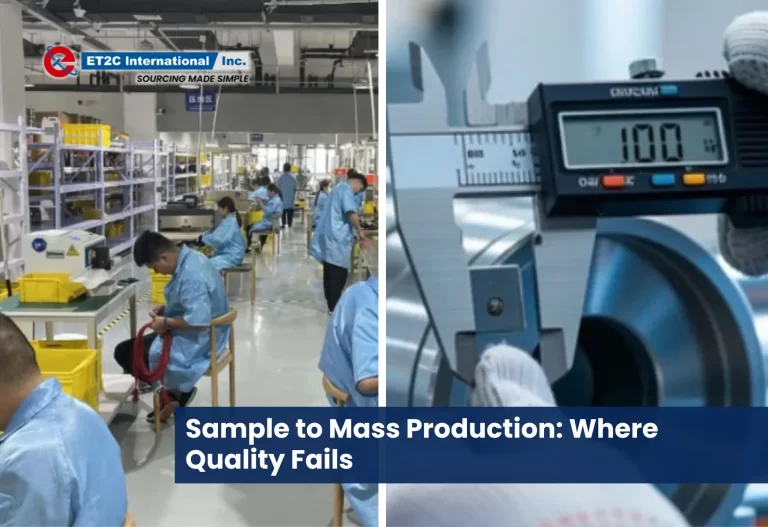 Quality defects during mass production shown through factory production and quality control inspection.